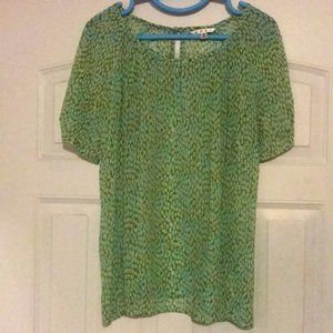 CAbi Lightweight Aqua and Olive Top